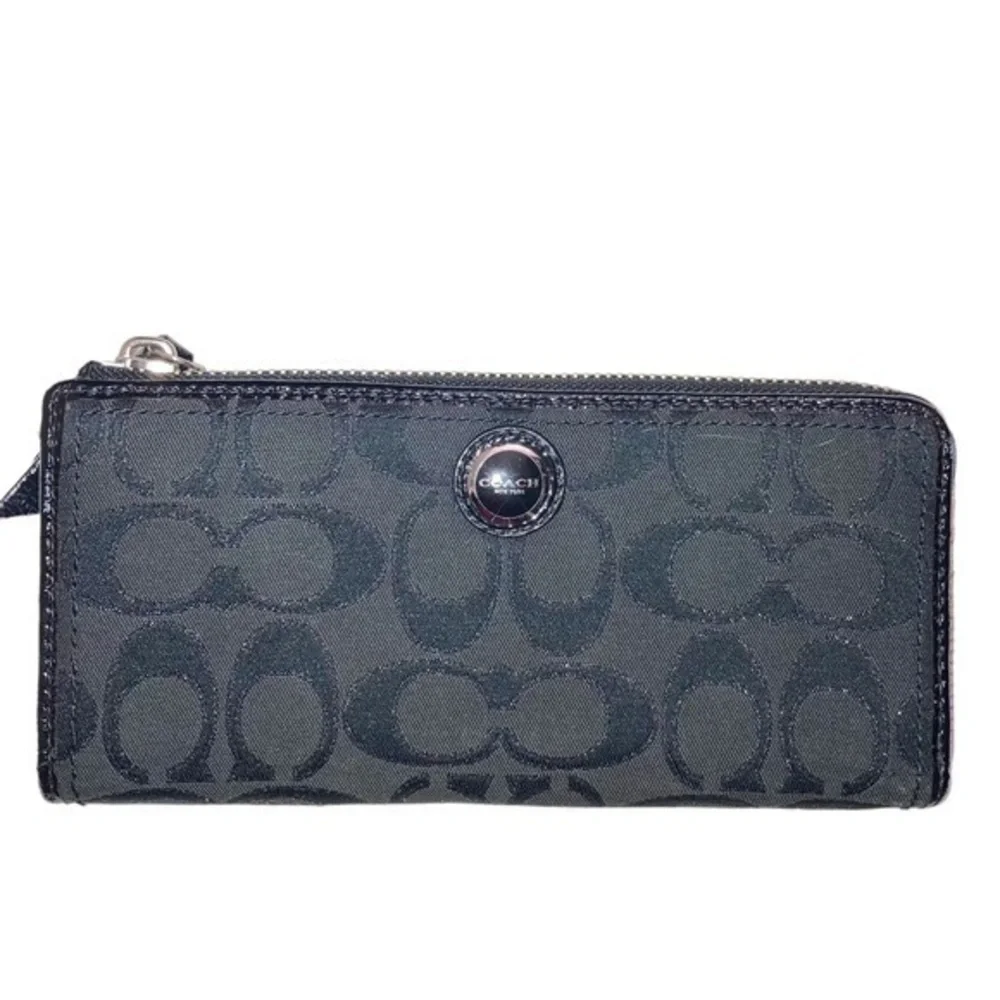 Coach signature black glittery zipper wallet